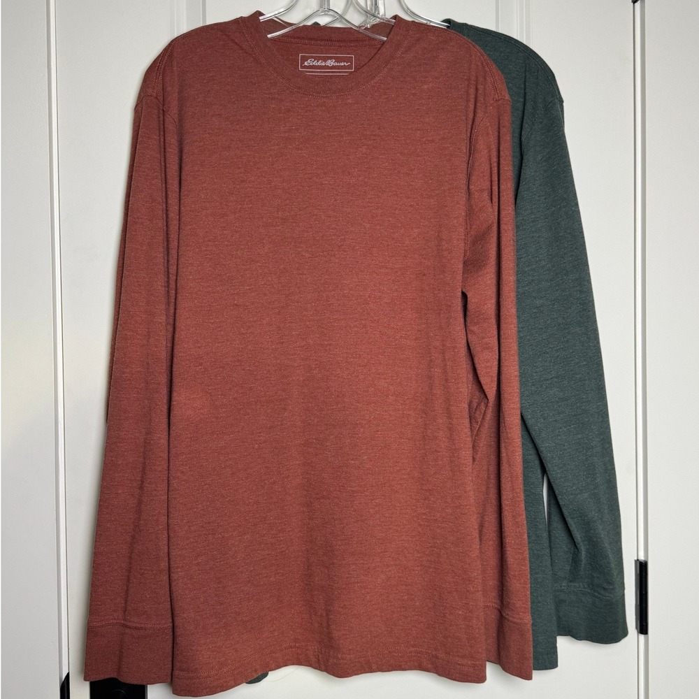 Eddie Bauer Legendwash Long Sleeve T-Shirt 2 pack Rust Green Mens Tall TL